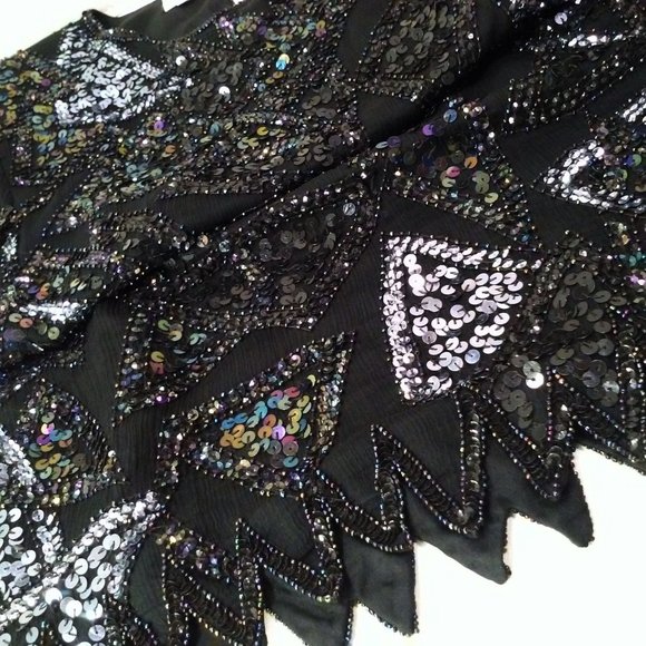 Vintage 80s Silk Sequin Beaded Crew-T Top Lady-M Keyhole SSL Bling Glam Metallic - Picture 6 of 10